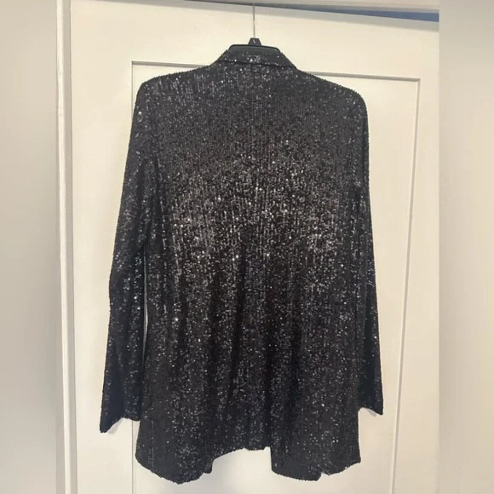 Black Sequin Double Breasted Blazer Large - image 4